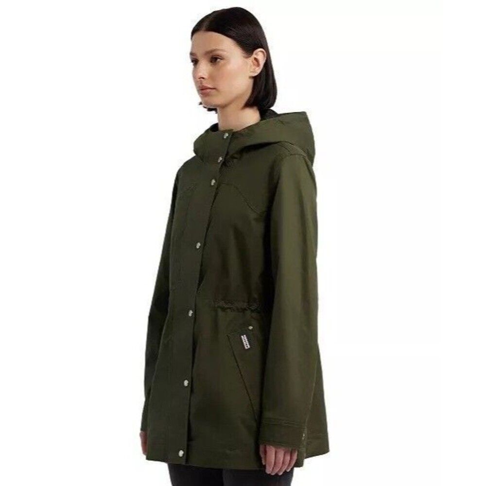 HUNTER Women's S Cotton Smock Hooded Rain Jacket Water Resistant Olive Green NEW - Picture 2 of 16
